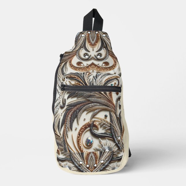Glamourous Baroque Design with Glitter & Gemstones Sling Bag (Front)
