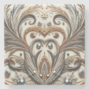 Glamourous Baroque Design with Glitter & Gemstones Stone Coaster