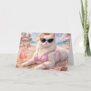 Glamourous Beach Cat with Sunglasses               Card
