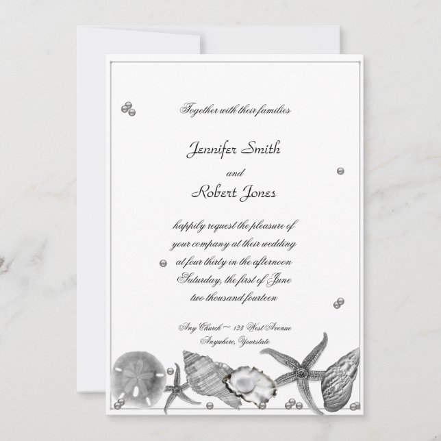 Glamourous Beach in Silver Wedding Invitation (Front)