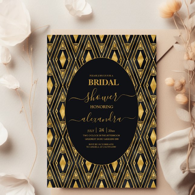 Glamourous Black and Gold Art Deco Bridal Invitation (Creator Uploaded)
