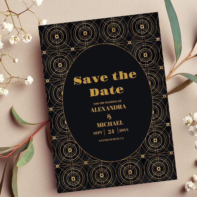 Glamourous Black and Gold Art Deco Wedding  Save The Date (Creator Uploaded)