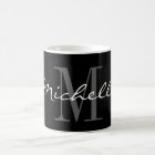 Glamourous black and white name monogram coffee mu