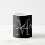 Glamourous black and white name monogram coffee mu mug<br><div class="desc">Glamourous black and white name monogram coffee mug. Design your own personalised cups. Elegant monogrammed design. Pretty typography Birthday or wedding favour gift idea for men, women, kids, friends and family. Stylish elegant script typography. Custom colour for name initial letter and background. Unique coffeemugs also available as large oversized drinkware...</div>