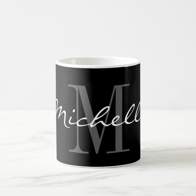 Glamourous black and white name monogram coffee mu mug (Center)