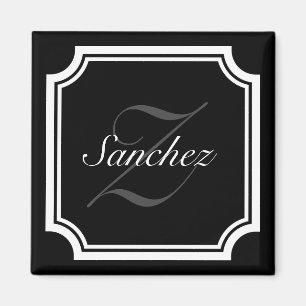 Glamourous black and white name monogram fridge magnet