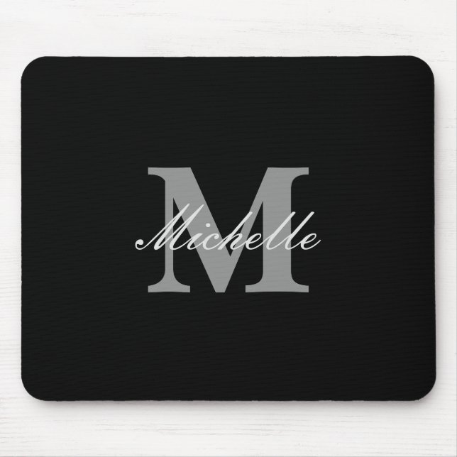 Glamourous black and white name monogram mouse pad (Front)