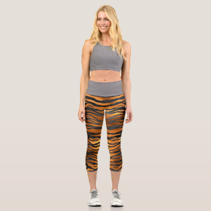 Glamourous Black Brown Tiger Stripes Animal Print Capri Leggings