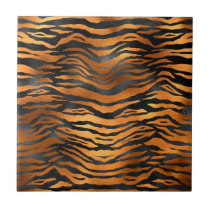 Glamourous Black Brown Tiger Stripes Animal Print Ceramic Tile