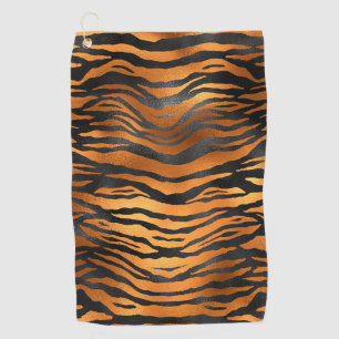 Glamourous Black Brown Tiger Stripes Animal Print Golf Towel