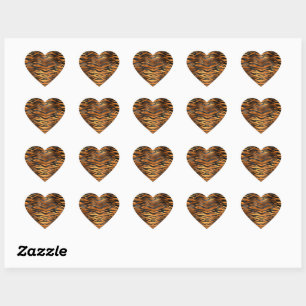 Glamourous Black Brown Tiger Stripes Animal Print Heart Sticker