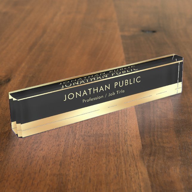 Glamourous Black Gold Elegant Template Modern Nameplate (Side)