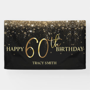 Glamourous Black Gold Glitter 60th Birthday Banner