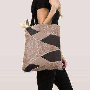 Glamourous Black Gold Glitter Curved Triangle Geo Tote Bag