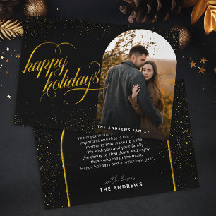 Glamourous Black & Gold Glitter Holiday Arch Phot Card