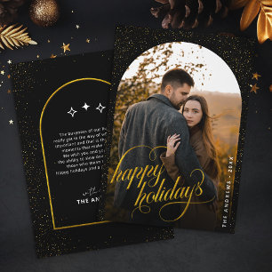 Glamourous Black & Gold Glitter Holiday Arch Phot Card