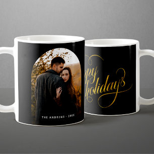 Glamourous Black & Gold Glitter  Holiday Arch Phot Coffee Mug