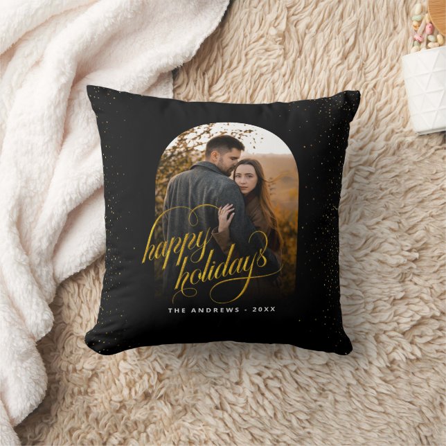 Glamourous Black & Gold Glitter  Holiday Arch Phot Cushion (Blanket)