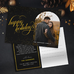 Glamourous Black & Gold Glitter  Holiday Arch Phot Postcard