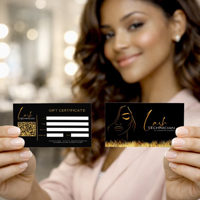 Glamourous Black & Gold Lash Tech  Gift Certificat (Creator Uploaded)