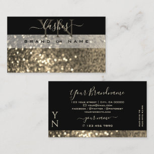 Glamourous Black Gold Sparkle Glitter with Monogra Business Card
