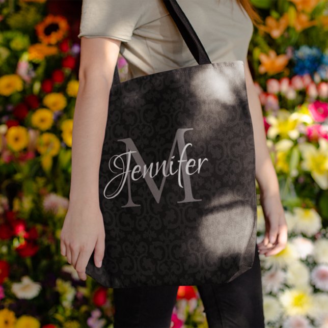 Glamourous Black Grey and White Monogram Tote Bag (Black Grey and White Monogram Tote Bag)