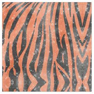Glamourous Black Orange Glitter Animal Tiger Strip Fabric