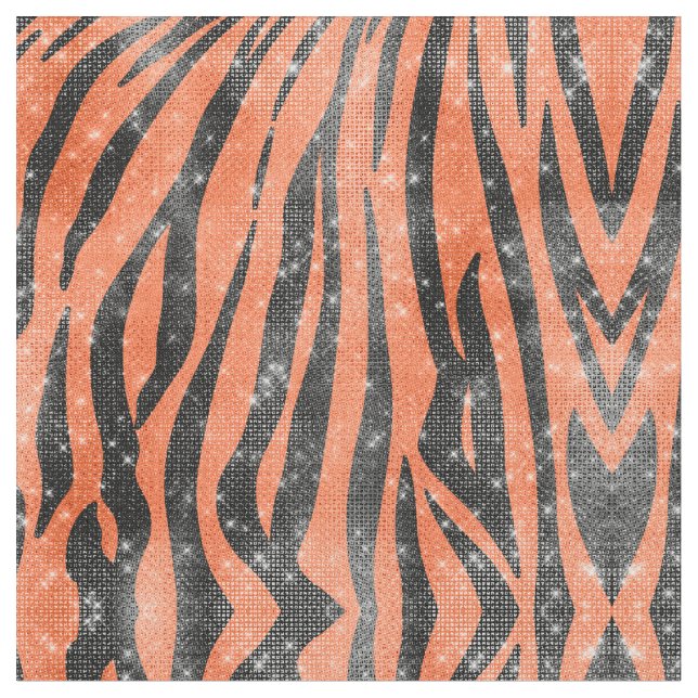Glamourous Black Orange Glitter Animal Tiger Strip Fabric (Close Up)