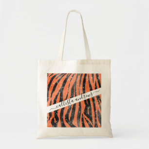Glamourous Black Orange Glitter Animal Tiger Strip Tote Bag