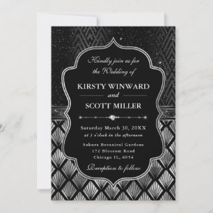 Glamourous Black Silver Art Deco Wedding Invitation