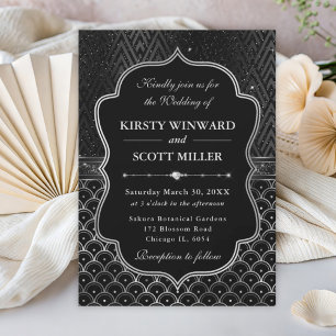Glamourous Black Silver Art Deco Wedding Invitation