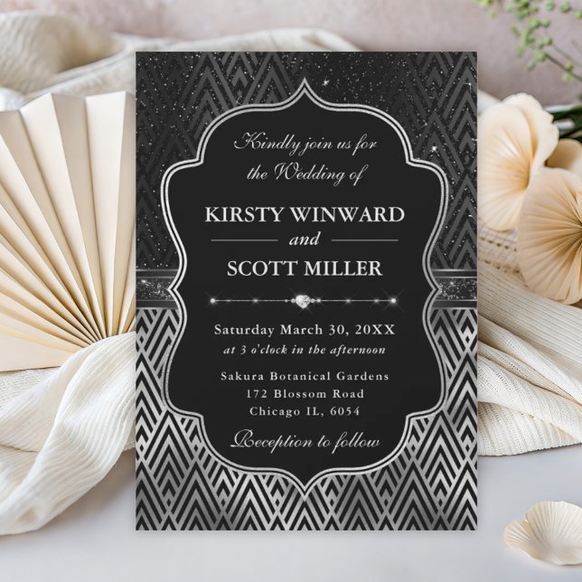 Glamourous Black Silver Art Deco Wedding Invitation (Creator Uploaded)