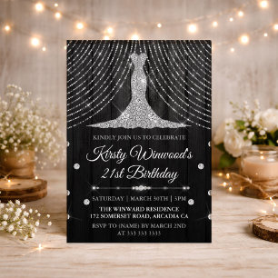 Glamourous Black & Silver Rhinestone 21st Birthday Invitation