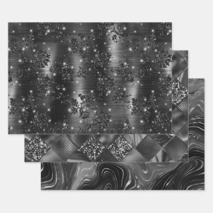 Glamourous Black & Silver Sparkling Patterns Wrapping Paper Sheet