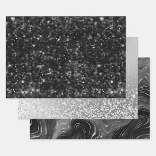 Glamourous Black & Silver Sparkling Patterns Wrapping Paper Sheet