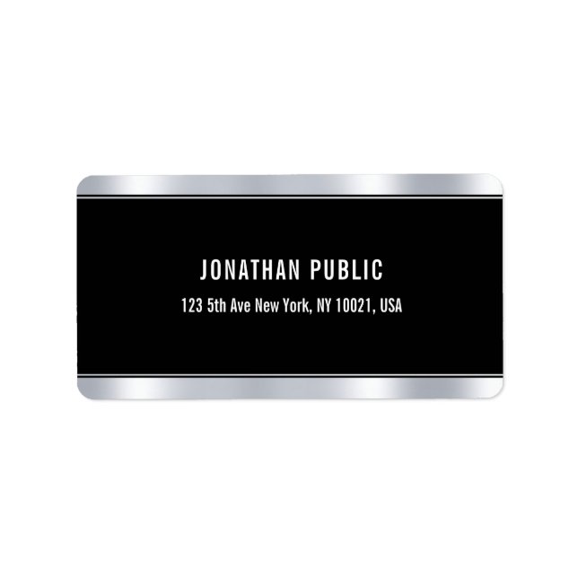 Glamourous Black Silver Template Elegant Address Label (Front)