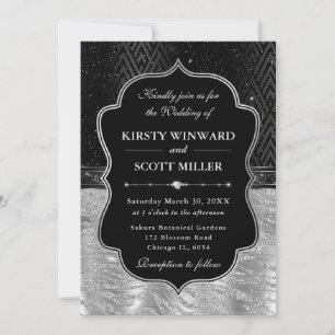 Glamourous Black Silver Tiger Stripes Wedding Invitation