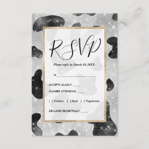 Glamourous Black Sparkly Glitter Sequins Cow Print Enclosure Card