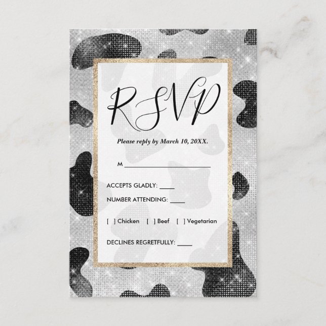 Glamourous Black Sparkly Glitter Sequins Cow Print Enclosure Card (Front)