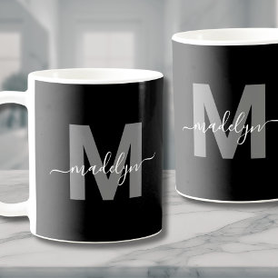 Glamourous Black White Name Monogram Coffee Mug