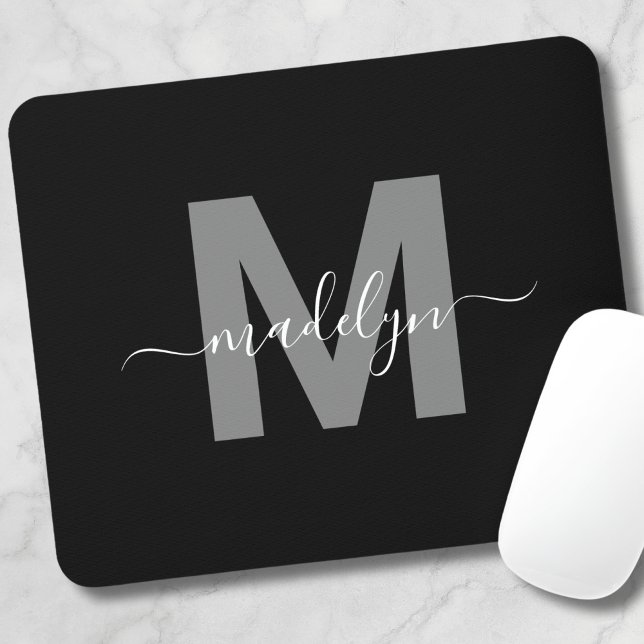 Glamourous Black White Name Monogram Mouse Pad (Glamorous Black White Name Monogram Mouse Pad)