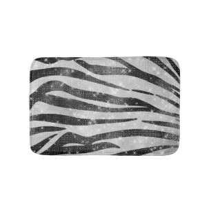 Glamourous Black White Sparkly Glitter Zebra Strip Bath Mat