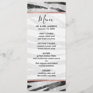 Glamourous Black White Sparkly Glitter Zebra Strip Menu