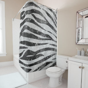 Glamourous Black White Sparkly Glitter Zebra Strip Shower Curtain