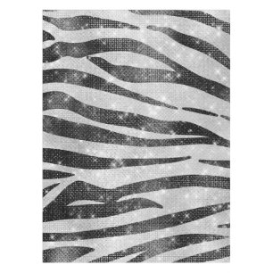 Glamourous Black White Sparkly Glitter Zebra Strip Tablecloth