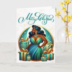 Glamourous Black Woman Festive Stylish Christmas Card