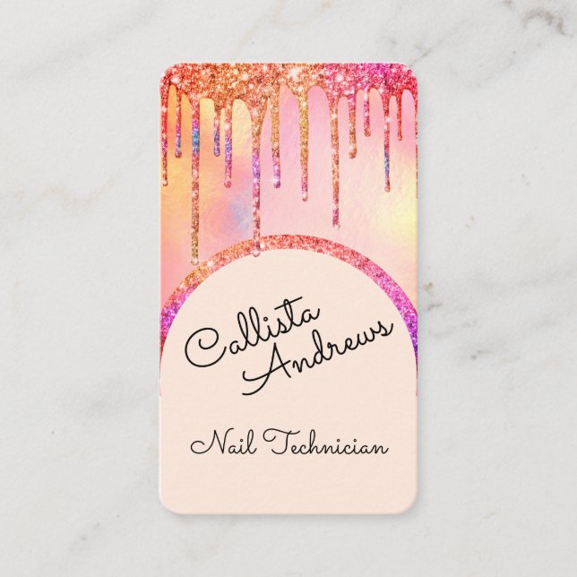 Glamourous Bling Iridescent Glitter Drips Nail Tec Business Card (Front)