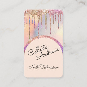 Glamourous Bling Iridescent Glitter Drips Nail Tec Business Card