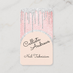 Glamourous Bling Pink White Glitter Drips Nail Tec Business Card
