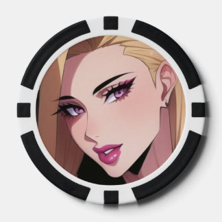 Glamourous Blonde Webtoon Girl Portrait Poker Chips